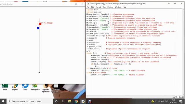 Гонки черепашек на Turtle на Python смотреть онлайн