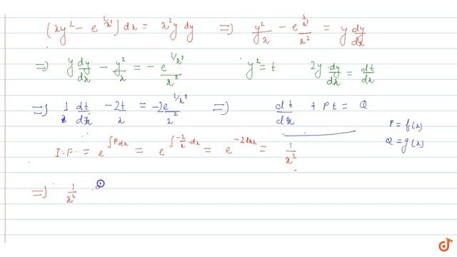 IIT JEE DIFFERENTIAL EQUATIONS Solve `(x y^2-e^1/(x^(3)))`
`dx-x^2ydy=0` смотреть онлайн