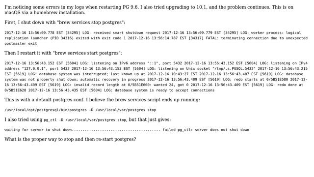 macOS homebrew: database system was not properly shut down; automatic recovery in progress смотреть онлайн