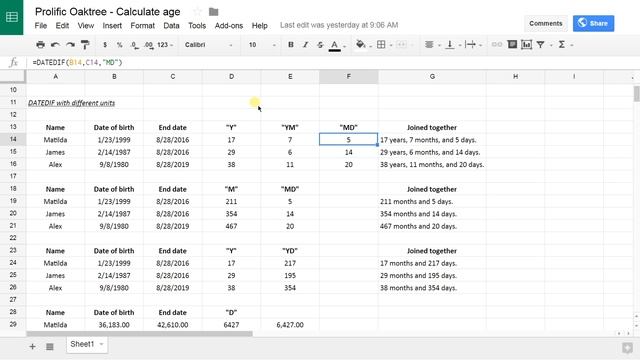Google Sheets - Calculate Age in Days, Months, or Years смотреть онлайн