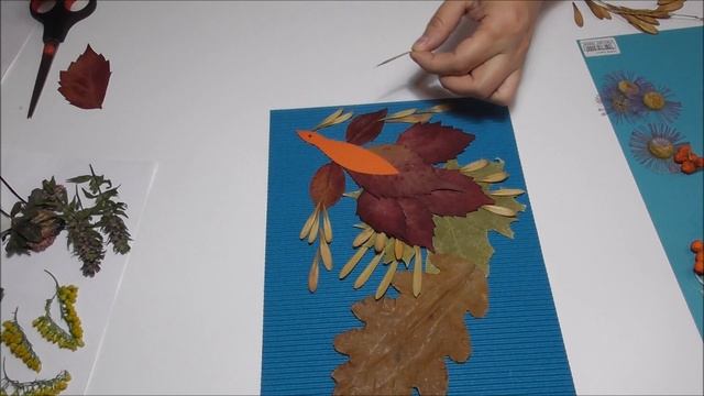 Осенняя поделка из природных материалов в детский сад или школу. Аппликация из листьев. смотреть онлайн