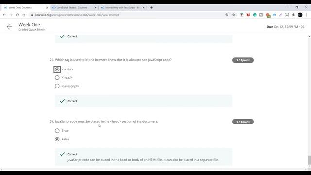 Interactivity With JavaScript Coursera Quiz Answers (week 1-4) With Peer Graded Assignment