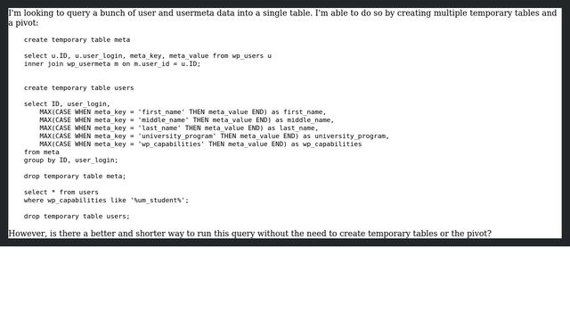 Wordpress: SQL - Shorter way to query user and usermeta data смотреть онлайн