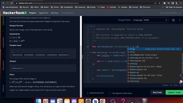 A Very Big Sum ~Kotlin смотреть онлайн