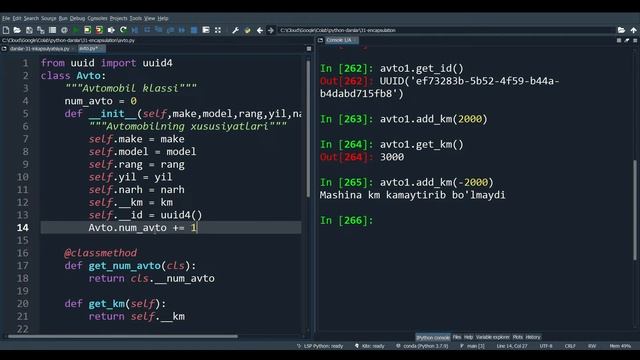 #31 Python Darslari | Object Oriented Dasturash. Inkapsulyatsiya. Klassga xos xususiyat va metodlar смотреть онлайн