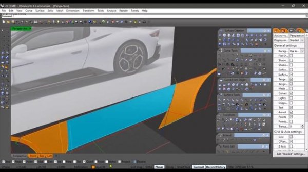 Rhino Tutorial - 3d car body modeling -  how to model Maserati MC20 Body side