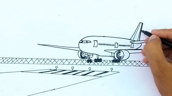 Landing plane drawing easy and simple scenery| Boeing 777 plane drawing step by step