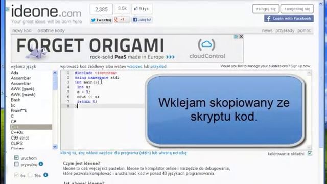 Jak za pomocą serwisu ideone.com uruchomić napisany program? смотреть онлайн
