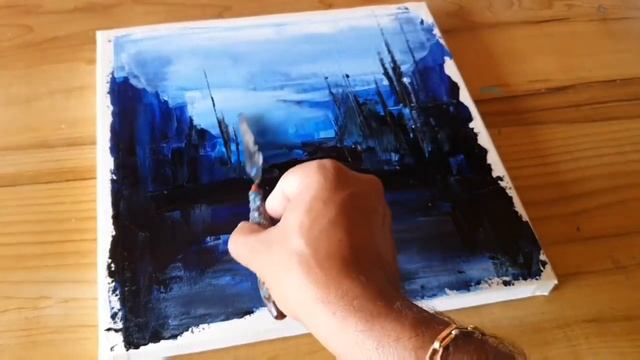 Демонстрация абстрактной живописи / Черно-синий пейзаж / Для начинающих #06 смотреть онлайн