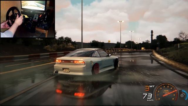 Drifting in rain with 180SX - Steering Wheel Gameplay - Assetto Corsa