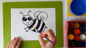 Как нарисовать пчёлку! Рисуем пчелу красками ! Раскраска для детей от 3 лет!