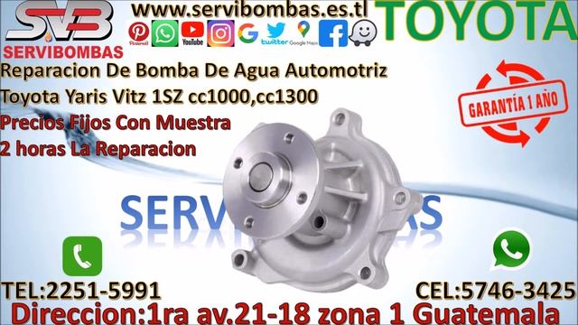 Reparacion de bomba de agua automotriz Toyota Yaris Vitz 1SZ cc1000, cc1300 Guatemala смотреть онлайн