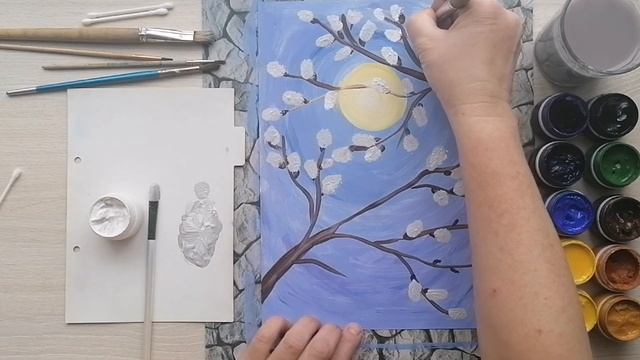 Весна. Верба. Синички на вербе.