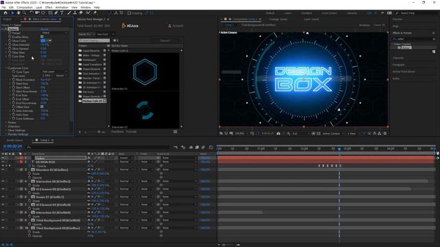 에펙 강좌] 무료 플러그인으로 사이버펑크 HUD 인트로 만들기 (Pack Manager 3, Saber)