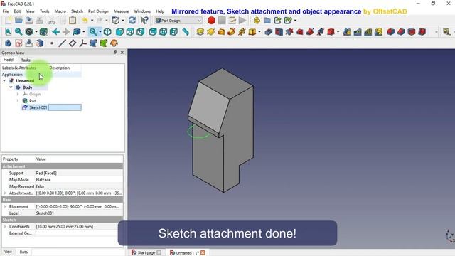 FreeCAD 0.20 Beginners tutorial 11: Mirrored feature, Sketch attachment and object appearance смотреть онлайн