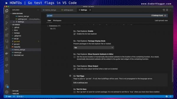 HowTo: Setting test flags for Go in VS Code. #golang #vscode
