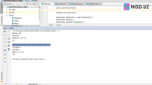 Java dasturlash tilidan darslar 24 Nasl olishni amalda bajaramiz 2-qism смотреть онлайн
