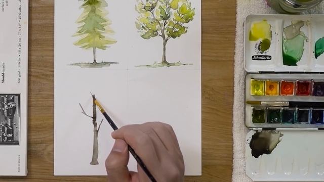 How to Paint 4 Different Trees for Beginners / Easy Watercolor Panting Technique #485 смотреть онлайн