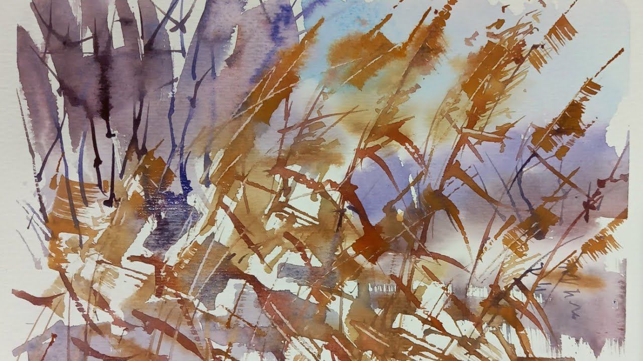 Заснеженный камыш, быстрая акварель смотреть онлайн