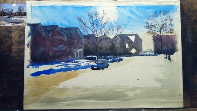 Winter Morning Painting In Watercolors