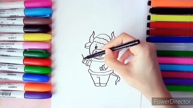 Как нарисовать новогоднего бычка-символ 2021 года//Новый 2021 год！ смотреть онлайн