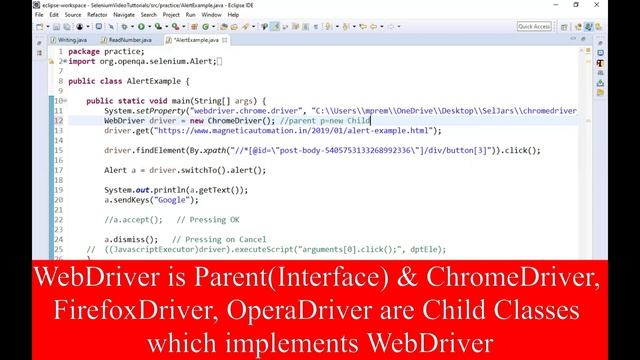 Selenium Interview Questions - 2 | Why WebDriver driver=new ChromeDriver() ? (Parent P=new Child) смотреть онлайн