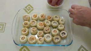 Праздничные шампиньоны фаршированные креветками
