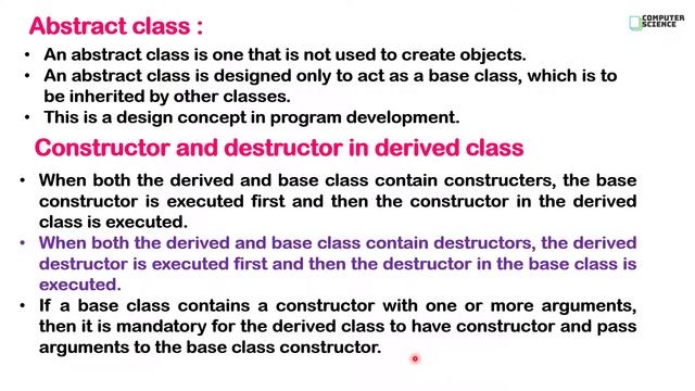 12th Comp Sci- I : Chapter 3 : OOP | Virtual base classes | Abstract class | Constructor in derived смотреть онлайн