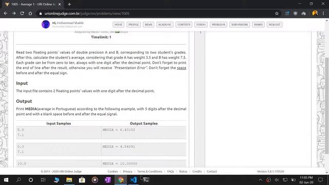 URI Solution in Python: 1005 - Average 1 | Python | URI Solution смотреть онлайн