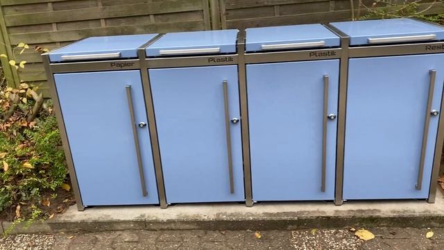 Geweko Vierer Mülltonnenbox für 120l Tonnen in RAL 5014 Taubenblau Pulverbeschichtet смотреть онлайн