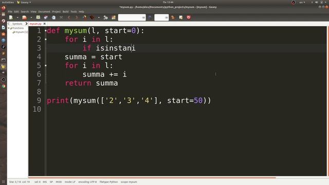Пишем свою функцию sum, упражнение. Уроки Python. Александр Килинкаров смотреть онлайн