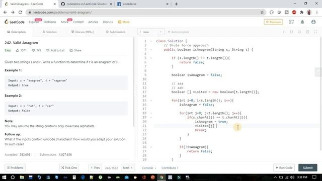 Anagram of a String in Java Part 1 | Leetcode Valid Anagram | Anagram Program in Java Using Strings смотреть онлайн