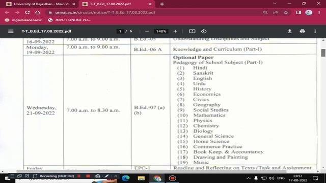 B.Ed./B.A.-B.Ed/B.Sc.-B.Ed Examination Time Table-2022 Rajasthan Univerity , Jaipur смотреть онлайн