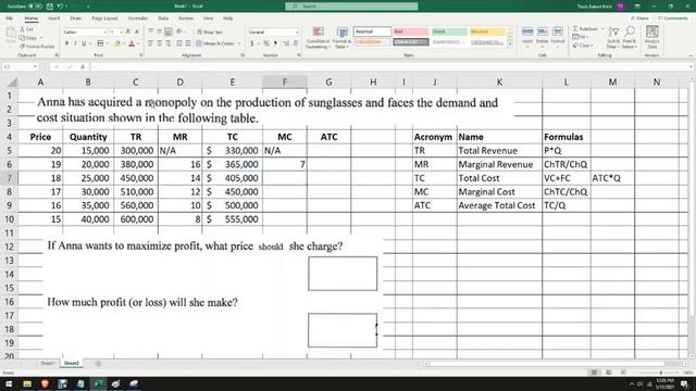 Using a Spreadsheet to find profit-maximizing price & quantity for a monopoly microeconomics proble смотреть онлайн