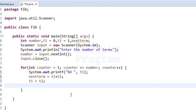 Java Program to Display Fibonacci number Series смотреть онлайн