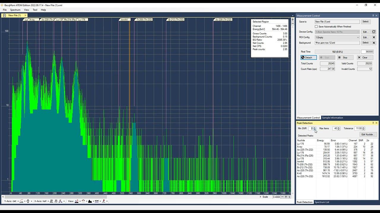 BecqMoni detection speed with various isotopes swap during recording spectra. смотреть онлайн