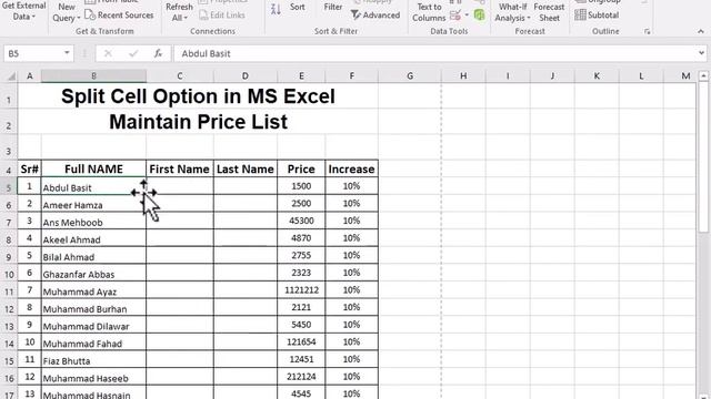 Split Cell In MS Excel