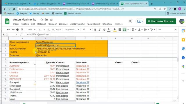 Как правильно заполнить гугл форму для вайтлиста