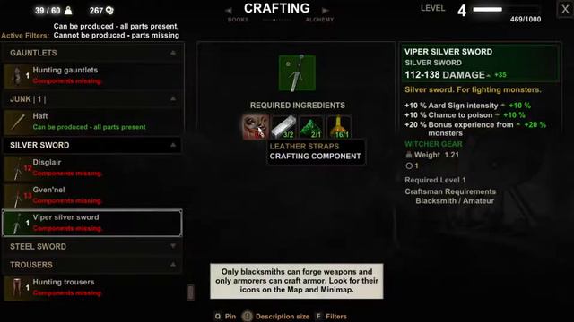 Witcher 3 Walkthrough Part 21 - How to craft - Viper Silver Sword - Level 1 смотреть онлайн