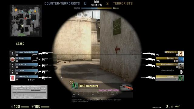 CS:GO brangberg sick 4 AWP kill 3v1 with 2 health смотреть онлайн