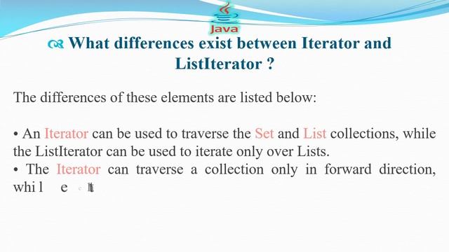What differences exist between Iterator & ListIterator? | JAVA INTERVIEW QUESTIONS AND ANSWERS смотреть онлайн