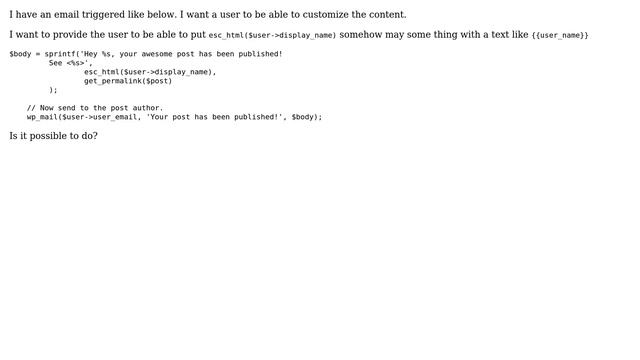 Wordpress: Allow user to add the php code in wp_mail() смотреть онлайн