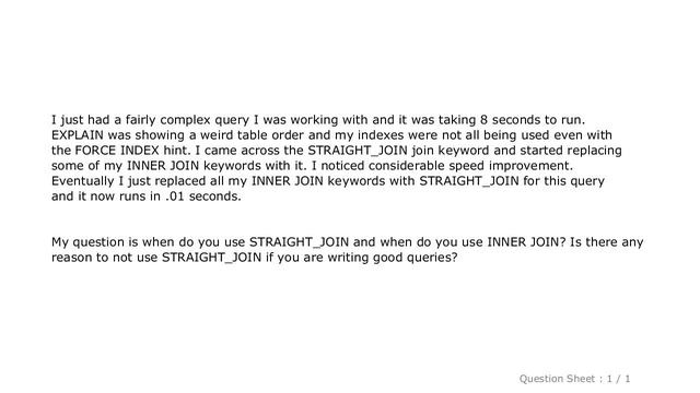 MySQL : When to use STRAIGHT_JOIN with MySQL смотреть онлайн