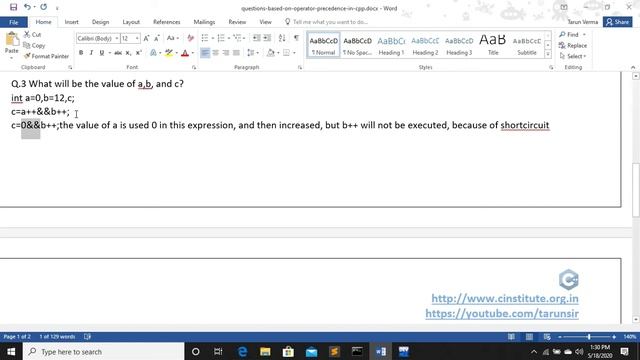 questions based on operator precedence in c++ смотреть онлайн