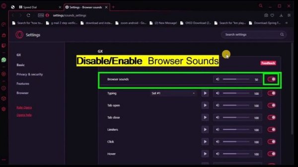 Opera GX Browser Sounds Enable | Disable