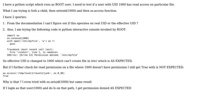 Python: Behaviour of os.access is for uid or euid? смотреть онлайн