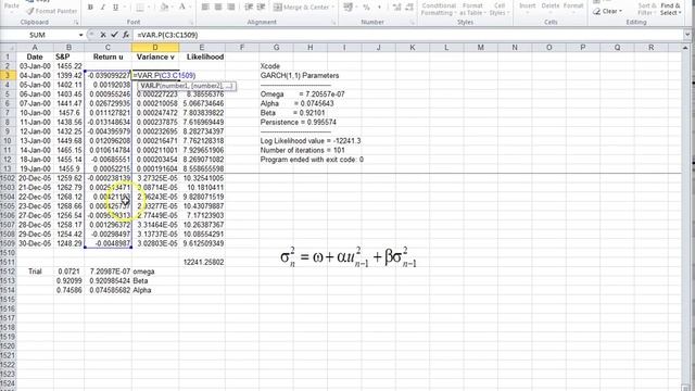 GARCH model estimated in Excel based on methodology developed by John C Hull using solver смотреть онлайн