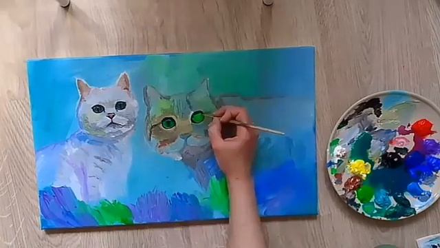 Картина акрилом. Котики./Acrylic painting. смотреть онлайн