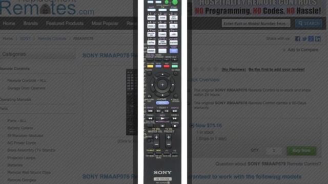 SONY RMAAP078 Remote Control PN: 149019011 - www.ReplacementRemotes.com смотреть онлайн