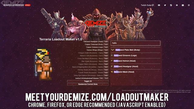 Terraria Loadout Maker! + Update (Create / Randomize Custom Vanity Outfits) @demizegg смотреть онлайн